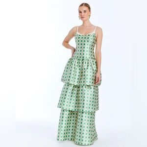NWT Mestiza Ellison Convertible Gown in Green Cane Print. Maxi, Midi and Mini